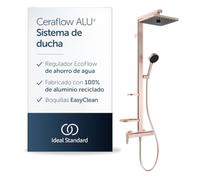Ideal Standard Ceraflow Alu+ Sistema de ducha, ahorrador de agua con grifería, cabezal de ducha cuadrado con patrones de chorro variables, fácil de limpiar - Rosa (345 x 501 x 1113 mm)
