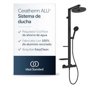 Ideal Standard Ceratherm Alu+ Termostática ducha exterior, Fabricado con un 100% de aluminio reciclado, ducha con ahorro de agua, tipos de chorro variables - Negro Mate (356x501x1113 mm)