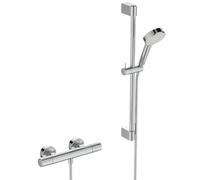Ideal Standard Ceratherm T25 N Pack de grifería de ducha, Eco Cabezal de ducha con rociado variable, Ahorro de agua (6 l/min), Termostato y barra de ducha (600 mm) - Cromo