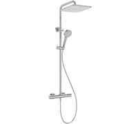 Ideal Standard Ceratherm T25 N Sistema de ducha, Cabezal de ducha con rociado variable, Ahorro de agua, Función de termostato y altura ajustable, diseño cuadrado - Cromo