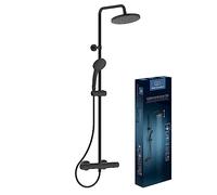 Ideal Standard Ceratherm T25 Sistema de ducha, ducha de lluvia de bajo consumo con ducha de mano de 1 función y protección contra quemaduras, regulable en altura - Negro Mate (315 x 489,5 x 1030 mm)