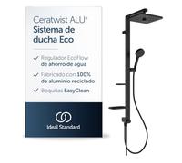 Ideal Standard Ceratwist Alu+ Sistema de ducha, cabezal de ducha ECO de bajo consumo para grifo, cabezal de ducha cuadrado con chorros variables - Negro Mate (345 x 501 x 1104 mm)