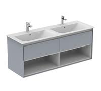 Ideal Standard Connect Air mueble bajo para lavabo, 1300x440x517mm, 2 extraíbles, E0831EQ, Color: Gris claro brillante / blanco mate