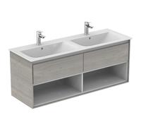 Ideal Standard Connect Air mueble bajo para lavabo, 1300x440x517mm, 2 extraíbles, E0831PS, Color: Roble decorado en gris / blanco mate