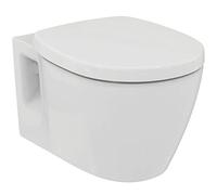 Ideal Standard - Connect Pack Inodoro a pared, Diseño redondeado, Inodoro con reborde esmaltado, Asiento con cierre amortiguado, en acabado blanco brillante