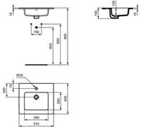 Ideal Standard Eurovit: Lavabo de mueble, con un orificio para grifo y con desbordamiento, de 51 x 45 cm