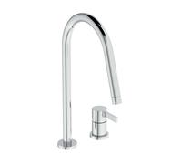 Ideal Standard - Gusto Monomando de cocina de dos orificios, Caño redondo en C, con cartucho FirmaFlow, caño giratorio 360°, Conexión de tornillo desde abajo, Cromo