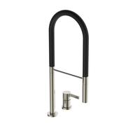 Ideal Standard Gusto - Grifo de fregadero con brazo flexible y ducha, instalación de 2 orificios, acero/negro BD425GN