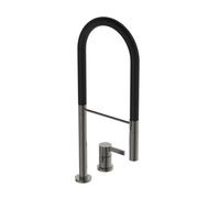 Ideal Standard Gusto - Grifo de fregadero con brazo flexible y ducha, instalación de 2 orificios, Gris magnético/Negro BD425A5