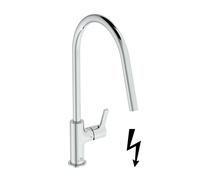 Ideal Standard - Gusto Monomando de cocina, Caño redondo en C, con cartucho FirmaFlow, baja presión, caño giratorio 360°, fácil de instalar con fijación EasyFix+, Cromo