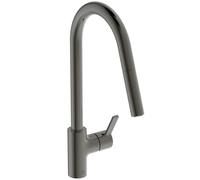 Ideal Standard - Gusto Monomando de cocina, Caño redondo en C, con rociador extraíble y dos modos de chorro, caño giratorio 360°, fácil de instalar con fijación EasyFix+, Gris Magnético
