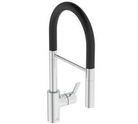 Ideal Standard Gusto - Grifo de fregadero con brazo flexible y ducha, cromo/negro BD417AA