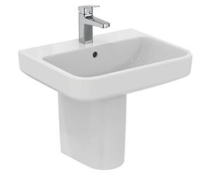 Ideal Standard - i.life B Lavabo de 55 cm con orificio central para la grifería abierta y orificio de desbordamiento. Columna, semicolona y sifón decorativo para comprar por separado. Blanco