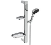 Ideal Standard Idealrain Alu+ Kit de ducha con barra, Cabezal de ducha con ahorro de agua, dos tipos de chorro (SilkRain y Rain) y bandejas ajustables - Cromo (349x157x600 mm)