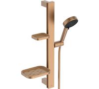 Ideal Standard Idealrain Alu+ Kit de ducha con barra, Cabezal de ducha con ahorro de agua, dos tipos de chorro (SilkRain y Rain) y bandejas ajustables - Bronce (349x157x600 mm)