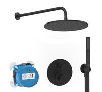 Ideal Standard Lote completo para ducha negra para empotrar alcachofa de ducha de cabeza, mezclador termostático, diseño redondo, CERATHERM T100, listo para colocar, negro mate A7573XG