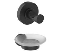 Ideal Standard Set de gancho para toalla A9115AA IOM + jabonera de pared baño A9122AA IOM, Negro Mate