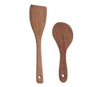 IDEANATEGRATE Utensilio de Cocina de Madera Marrón 2 Piezas Pala de Mango Largo y Agujero para Colgar, Adecuado para Cocinar en Casa y Servir Alimentos Fácilmente