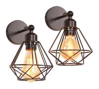 iDEGU 2 Piezas Lámpara de Pared Vintage 16cm Aplique Pared Interior Industrial Diseño Jaula de Metal Ajustable Iluminación de Techo E27 Luz de Muro para Salón Dormitorio Pasillo Café (Tipo-C, Negro)