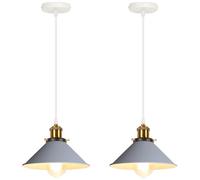 iDEGU 2 Piezas Lámparas Colgantes Retro, 22cm Vintage Lámpara de Techo Moderna Estilo Nordico Tulipa en Metal E27 Luz Colgante para Cocina Comedor Salón Dormitorio Pasillo (Gris)