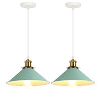 iDEGU 2 Piezas Lámparas Colgantes Retro, 26cm Vintage Lámpara de Techo Moderna Estilo Nordico Tulipa en Metal E27 Luz Colgante para Cocina Comedor Salón Dormitorio Pasillo (Verde)
