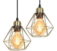 iDEGU 2 Piezas Lámparas Colgantes Vintage 16cm Lámpara de Techo Industrial de Metal Retro Pantalla Diseño Jaula Iluminación E27 Luz Colgante para Dormitorio Salón Pasillo Cocina Café Bar (Bronce)