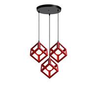 iDEGU - Lámpara de techo (3 luces, estilo geométrico, lámpara de suspensión, lámpara en forma de cubo de metal, para dormitorio, sala de estar, comedor, cocina, 16 cm, color rojo