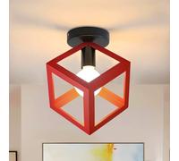 iDEGU Lámpara de Techo Vintage de Estilo Geométrico Retro Lámpara Colgante en Forma de Cubo de Metal Retro E27 Iluminación de Techo Interior para Dormitorio Salón Restaurante, 16 cm, Rojo