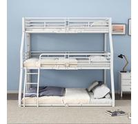 Idemon Litera con tres camas 90(120,140) x200CM, estructura de cama metálica, cama de hierro, litera triple, adecuada para niños, adolescentes y adultos (Sin colchón) (Blanco)