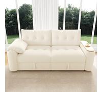 Idemon Sofá de peluche de 3 plazas pequeño modular con espacio de almacenamiento, reposacabezas y mesa auxiliar integrada, sofá cama para apartamento, salón y habitación de invitados (beige)