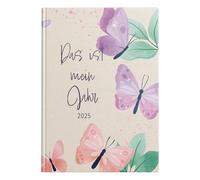 Idena 11141 - Agenda de bolsillo DIN A5 2025 "Mi año", 1 semana en 2 páginas, agenda con tapa dura acolchada, diseño de mariposas y marcapáginas