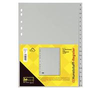 Idena 302001 - Índices A - Z, para DIN A4, plástico, 20 piezas, cobertura total, gris, 1 ud.