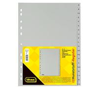 Idena 302028 - Índices A - Z, para DIN A4, con anchura extra, de plástico, 20 piezas, cobertura total, gris, 1 ud.