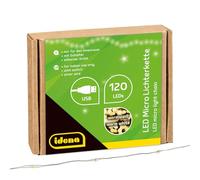 Idena 31483 - Microcadena de luces LED con 120 LED en blanco cálido, alimentada por USB, con interruptor, para uso en interiores, para fiestas, navidad, decoración, bodas, como luz de ambiente
