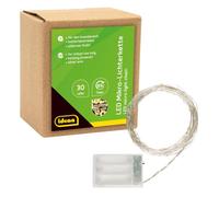 Idena 31824 - Microcadena de luces LED con 30 LED en blanco cálido, con función de temporizador de 6 horas, funciona con pilas, para fiestas, navidad, decoración, bodas, como luz de ambiente