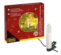 Idena 38192 - Cadena de luces LED para velas con 30 LED en blanco cálido, 30 velas con pinzas, con enchufe de red, para interior, como decoración para el árbol de navidad y el ramo de navidad