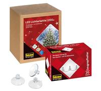Idena 90214 - Luces LED de Hadas con 200 LED en Amarillo Dorado con Temporizador, 29,9 m, Incl. 20 ventosas con Ranura para fijación, Exterior e Interior, para decoración de Fiestas y Navidad