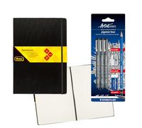 Idena 90338 - Cuaderno DIN A4 con 192 páginas en blanco, incl. STAEDTLER Artist Set con 3 rotuladores pigmentados, un lápiz, sacapuntas y goma de borrar