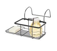 iDesign Almacenamiento de baño sin Taladro, pequeña Bandeja de baño Colgante de Metal, Organizador de baño para jabón, cosméticos, Libros, Tableta y teléfono, Negro Mate, 30,7 x 26 x 17 cm