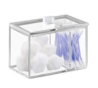 iDesign Caja de almacenaje con tapa, resistente dispensador de algodón y bastoncillos en plástico, bote algodonero para baño con dos compartimentos, transparente