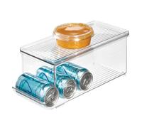 iDesign Caja organizadora para frigorífico con tapa, organizador de nevera de plástico para 9 latas de bebidas, organizador de cocina para conservas, transparente