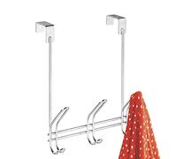iDesign Classico Percha para puerta con 3 ganchos dobles, perchero de barra de metal para chaquetas, sombreros, bufandas o toallas, plateado