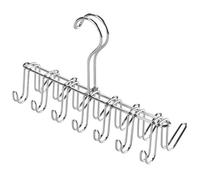 iDesign Corbatero con 14 ganchos, pequeño organizador colgante de metal cromado, percha múltiple para organizar cinturones y corbatas, plateado