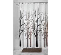 iDesign Forest Cortina de baño de diseño, Preciosa cortina de ducha de 183 x 183 cm, Cortinas para bañera o ducha con dibujo de árboles, Poliéster gris/negro