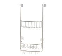 iDesign Organizador de ducha para colgar, pequeña estantería colgante de metal con 2 baldas y 3 ganchos dobles, cesta de ducha para la cabina de ducha, plateado