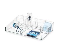 iDesign Organizador de Maquillaje, Caja organizadora de la colección Exclusiva de Sarah Tanno, Organizador de plástico con 13 apartados para paletas, brochas y más, Transparente
