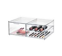 iDesign Organizador de Maquillaje, cajonera pequeña con 3 cajones de la colección Exclusiva de Sarah Tanno, Organizador de plástico para cosméticos y Utensilios, Transparente