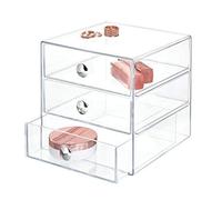 iDesign Organizador de maquillaje con 3 cajones, compacta minicómoda de plástico, mini cajonera cuadrada para productos de belleza y cosméticos, transparente