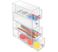 iDesign Organizador de maquillaje con 4 cajones, minicómoda estrecha de plástico, mini cajonera para cosméticos para uso vertical u horizontal, transparente