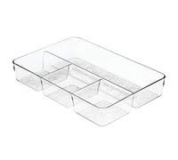 iDesign Organizador de maquillaje, organizador de cajones de plástico con textura, caja organizadora con 4 compartimentos para cosméticos, transparente